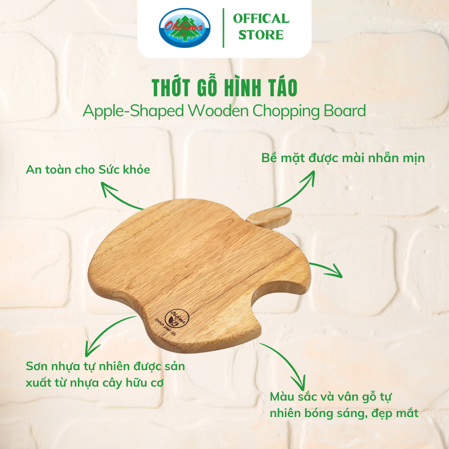  Thớt Gỗ Hình Táo Ohi@ma Apple-Shaped Wooden Chopping Board 