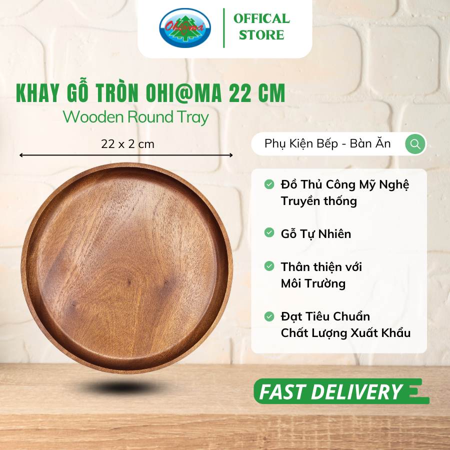  Khay Gỗ Tròn Ohiama Wooden Round Tray| Đồ Dùng Bàn Ăn, Nhà Bếp, Trang Trí, Đồ Thủ Công VNXK, Tết 