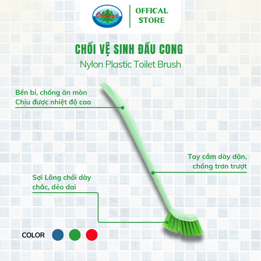  Cọ Bồn Cầu, Chổi Chà Toilet Đầu Cong Ohi@ma Nylon Plastic Toilet Brush HM-1506, Bàn Chải Nhà Vệ Sinh 