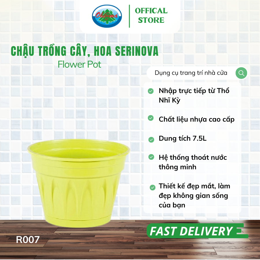  Chậu trồng cây, hoa Serinova Ohiama Flower Pot R007 7.5L| Chậu nhựa cao cấp, Làm đẹp không gian sống 