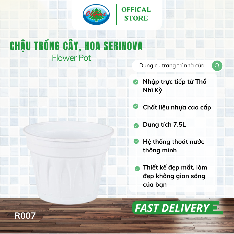  Chậu trồng cây, hoa Serinova Ohiama Flower Pot R007 7.5L| Chậu nhựa cao cấp, Làm đẹp không gian sống 