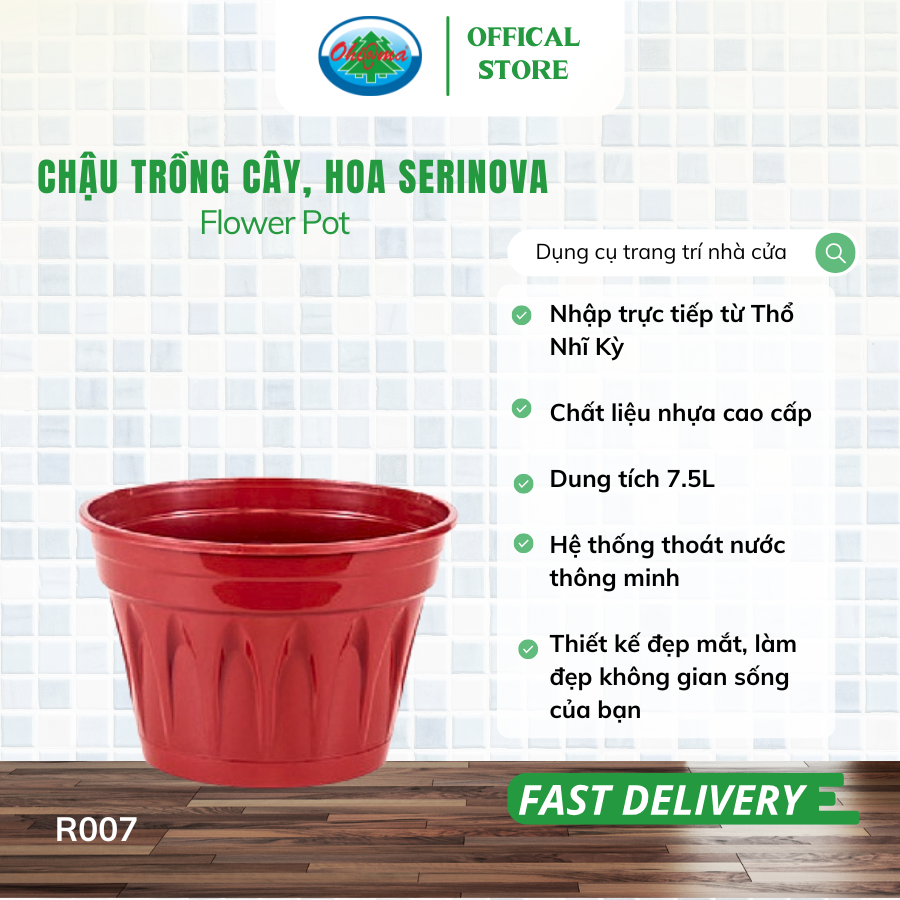  Chậu trồng cây, hoa Serinova Ohiama Flower Pot R007 7.5L| Chậu nhựa cao cấp, Làm đẹp không gian sống 
