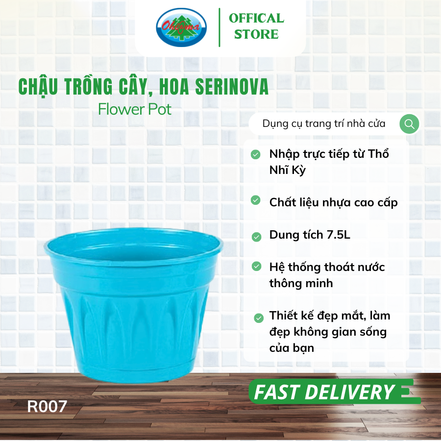  Chậu trồng cây, hoa Serinova Ohiama Flower Pot R007 7.5L| Chậu nhựa cao cấp, Làm đẹp không gian sống 