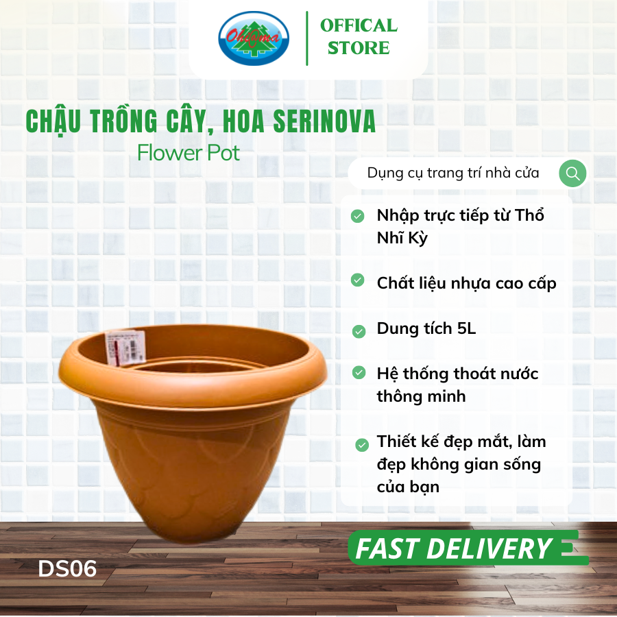  Chậu trồng cây, hoa Serinova Ohiama Flower Pot DS06 5L | Chậu nhựa cao cấp, Làm đẹp không gian sống 