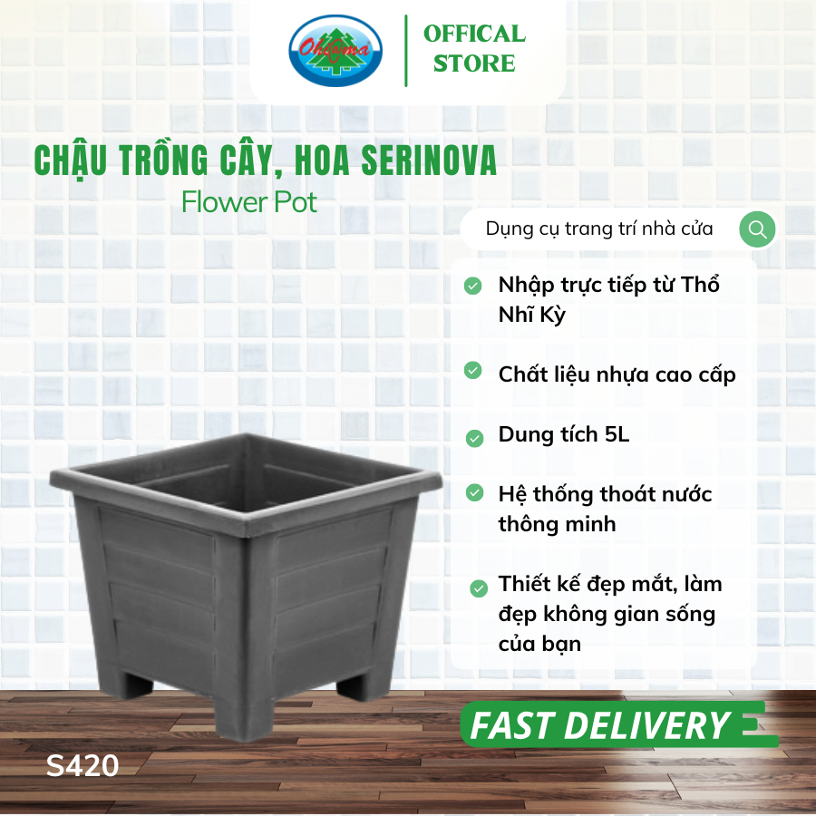 Chậu trồng cây, hoa Serinova Ohiama Flower Pot S420 7L | Chậu nhựa cao cấp, Làm đẹp không gian sống 