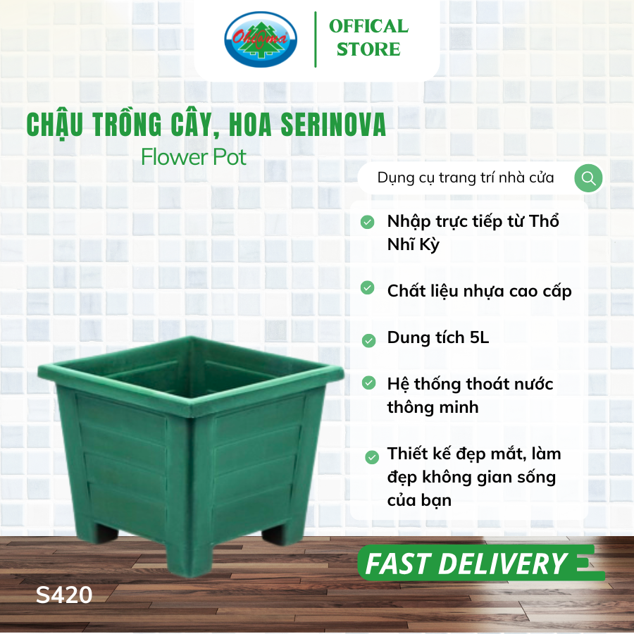  Chậu trồng cây, hoa Serinova Ohiama Flower Pot S420 7L | Chậu nhựa cao cấp, Làm đẹp không gian sống 
