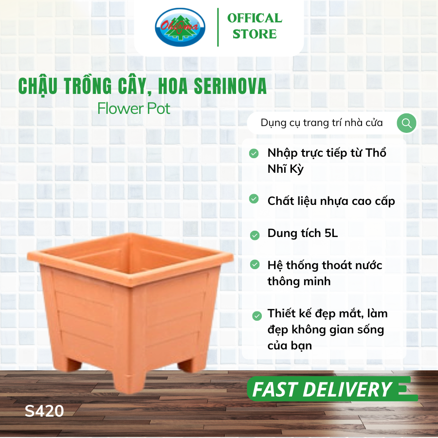  Chậu trồng cây, hoa Serinova Ohiama Flower Pot S420 7L | Chậu nhựa cao cấp, Làm đẹp không gian sống 