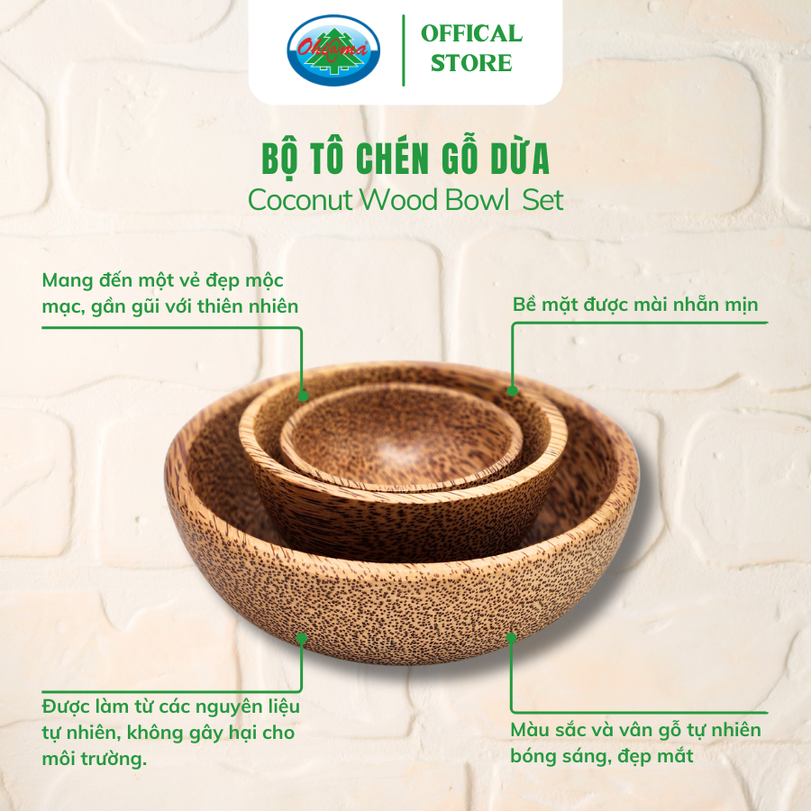  Bộ Tô Chén Gỗ Dừa Ohi@ma Coconut Wood Bowl Set 