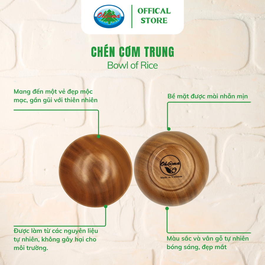  Chén Cơm Trung Gỗ Tự Nhiên Ohi@ma Bowl of Rice | Dụng Cụ Nhà Bếp, Trang Trí, Đồ Thủ Công Mỹ Nghệ  VNXK 
