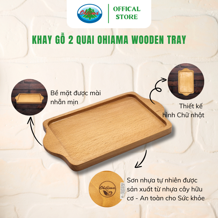 Khay Gỗ 2 Quai/ Có Tay Cầm Ohi@ma Wooden Tray 