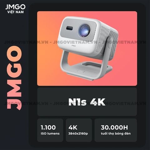 JMGO N1s 4K - Máy chiếu Triple-Laser DLP thông minh tích hợp Google TV và Netflix chính chủ, độ sáng 1.100 ISO lumens, phân giải chuẩn 4K UHD và hỗ trợ đa tính năng thông minh