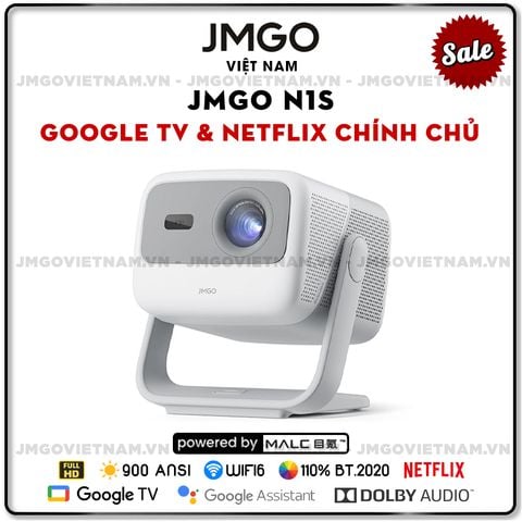 JMGO N1s - Máy chiếu Triple-Laser DLP thông minh tích hợp Google TV và Netflix chính chủ, độ sáng 900 ansi lumens, phân giải chuẩn Full HD và hỗ trợ đa tính năng thông minh