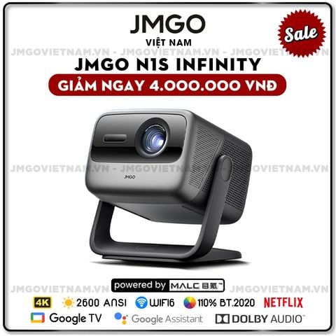 JMGO N1s Infinity- Máy chiếu Triple-Laser DLP thông minh tích hợp Google TV và Netflix chính chủ, độ sáng 2600 ansi lumens, phân giải chuẩn 4K UHD và hỗ trợ đa tính năng thông minh
