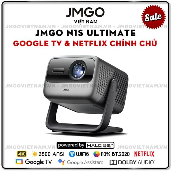 JMGO N1s Ultimate - Máy chiếu Triple-Laser DLP thông minh tích hợp Google TV và Netflix chính chủ, độ sáng 3500 ansi lumens, phân giải chuẩn 4K UHD và hỗ trợ đa tính năng thông minh
