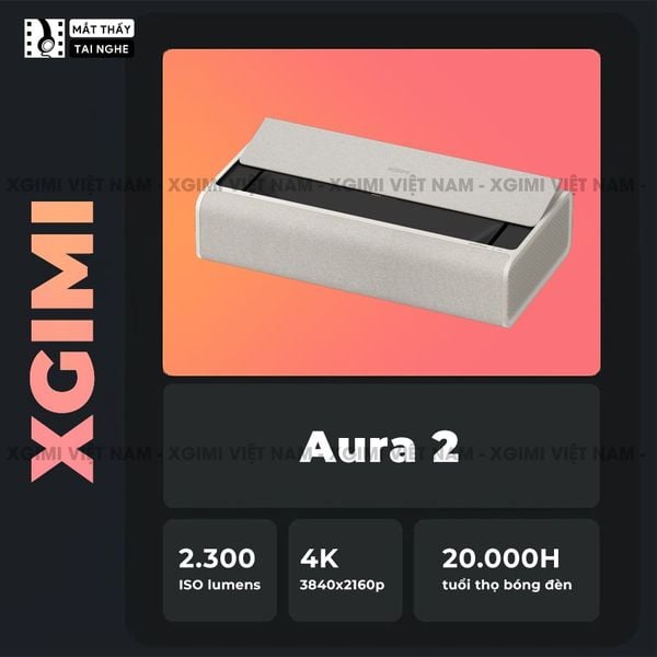 Xgimi Aura 2 - Máy chiếu siêu gần thông minh tích hợp hệ điều hành Android, nguồn sáng kép Dual Light 2.0, độ sáng 2300 ISO lumens, phân giải chuẩn 4K UHD, hỗ trợ các tính năng căn chỉnh thông minh, loa Harman Kardon, chuẩn Dolby Vision và IMAX Enhanced