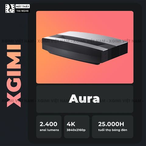 Xgimi Aura- Máy chiếu siêu gần thông minh tích hợp hệ điều hành Android, độ sáng 2400 ansi lumens, phân giải chuẩn 4K UHD, hỗ trợ lấy nét tự động Auto Focus và loa Harman Kardon