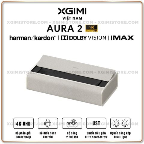 Xgimi Aura 2 - Máy chiếu siêu gần thông minh tích hợp hệ điều hành Android, nguồn sáng kép Dual Light 2.0, độ sáng 2300 ISO lumens, phân giải chuẩn 4K UHD, hỗ trợ các tính năng căn chỉnh thông minh, loa Harman Kardon, chuẩn Dolby Vision và IMAX Enhanced