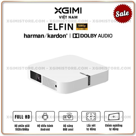 Xgimi Elfin - Máy chiếu thông minh tích hợp hệ điều hành Android, độ sáng 800 ansi lumens, phân giải Full HD, hỗ trợ các tính năng căn chỉnh thông minh và loa Harman Kardon
