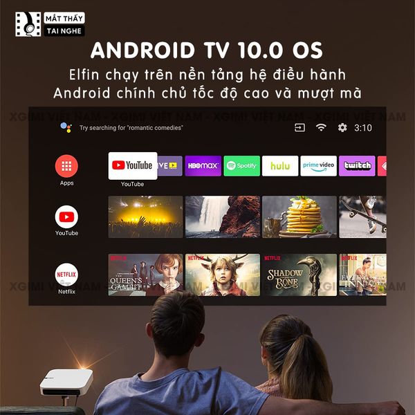 Xgimi Elfin - Máy chiếu thông minh tích hợp hệ điều hành Android, độ sáng 800 ansi lumens, phân giải Full HD, hỗ trợ các tính năng căn chỉnh thông minh và loa Harman Kardon
