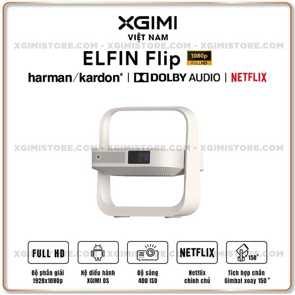Xgimi Elfin Flip - Máy chiếu thông minh tích hợp hệ điều hành Xgimi OS, độ sáng 400 ISO lumens, phân giải Full HD, hỗ trợ các tính năng căn chỉnh thông minh, loa Harman Kardon và Netflix chính chủ