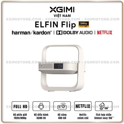 Xgimi Elfin Flip - Máy chiếu thông minh tích hợp hệ điều hành Xgimi OS, độ sáng 400 ISO lumens, phân giải Full HD, hỗ trợ các tính năng căn chỉnh thông minh, loa Harman Kardon và Netflix chính chủ