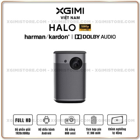 Xgimi Halo - Máy chiếu thông minh tích hợp hệ điều hành Android, độ sáng 800 ansi lumens, phân giải Full HD, hỗ trợ các tính năng căn chỉnh thông minh và loa Harman Kardon