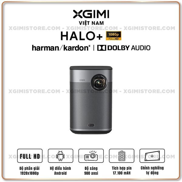 Xgimi Halo Plus - Máy chiếu thông minh tích hợp hệ điều hành Android, độ sáng 900 ansi lumens, phân giải Full HD, hỗ trợ các tính năng căn chỉnh thông minh và loa Harman Kardon