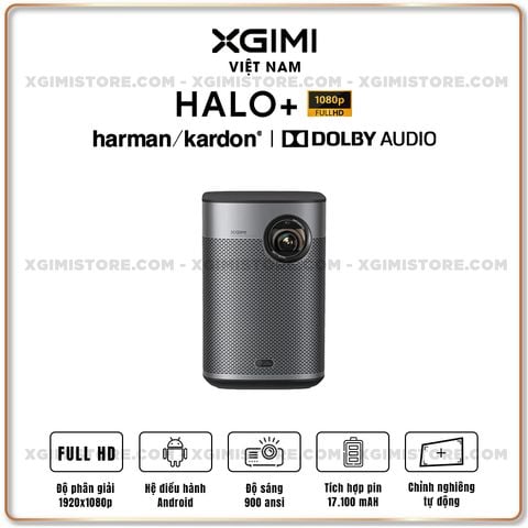 Xgimi Halo Plus - Máy chiếu thông minh tích hợp hệ điều hành Android, độ sáng 900 ansi lumens, phân giải Full HD, hỗ trợ các tính năng căn chỉnh thông minh và loa Harman Kardon