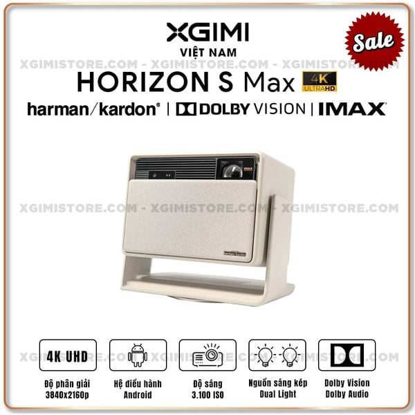 Xgimi Horizon S Max - Máy chiếu thông minh tích hợp hệ điều hành Android, nguồn sáng kép Dual Light 2.0, độ sáng 3100 ISO lumens, phân giải chuẩn 4K UHD, hỗ trợ các tính năng căn chỉnh thông minh, loa Harman Kardon, chuẩn Dolby Vision và IMAX Enhanced
