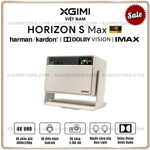 Xgimi Horizon S Max - Máy chiếu thông minh tích hợp hệ điều hành Android, nguồn sáng kép Dual Light 2.0, độ sáng 3100 ISO lumens, phân giải chuẩn 4K UHD, hỗ trợ các tính năng căn chỉnh thông minh, loa Harman Kardon, chuẩn Dolby Vision và IMAX Enhanced