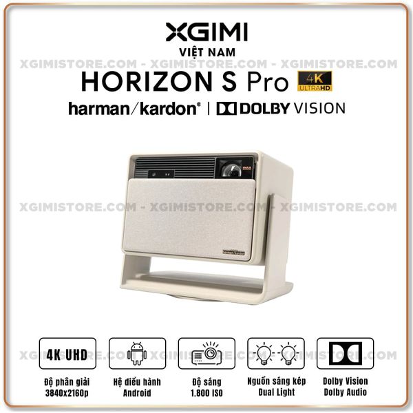 Xgimi Horizon S Pro - Máy chiếu thông minh tích hợp hệ điều hành Android, nguồn sáng kép Dual Light 2.0, độ sáng 1800 ISO lumens, phân giải chuẩn 4K UHD, hỗ trợ các tính năng căn chỉnh thông minh, loa Harman Kardon và chuẩn Dolby Vision