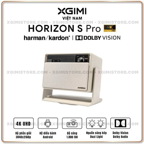 Xgimi Horizon S Pro - Máy chiếu thông minh tích hợp hệ điều hành Android, nguồn sáng kép Dual Light 2.0, độ sáng 1800 ISO lumens, phân giải chuẩn 4K UHD, hỗ trợ các tính năng căn chỉnh thông minh, loa Harman Kardon và chuẩn Dolby Vision