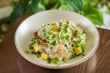  Smoked Sea Bass Salad with Cham Cheo Flavor, Dak Lak Avocado, Pickled Lotus Root 