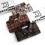 Áo sơ mi nam dài tay caro trắng nâu DATAMAN, 2 túi ngực - SMDT22-05 