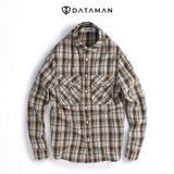  Áo sơ mi nam dài tay caro trắng nâu DATAMAN, 2 túi ngực - SMDT22-05 