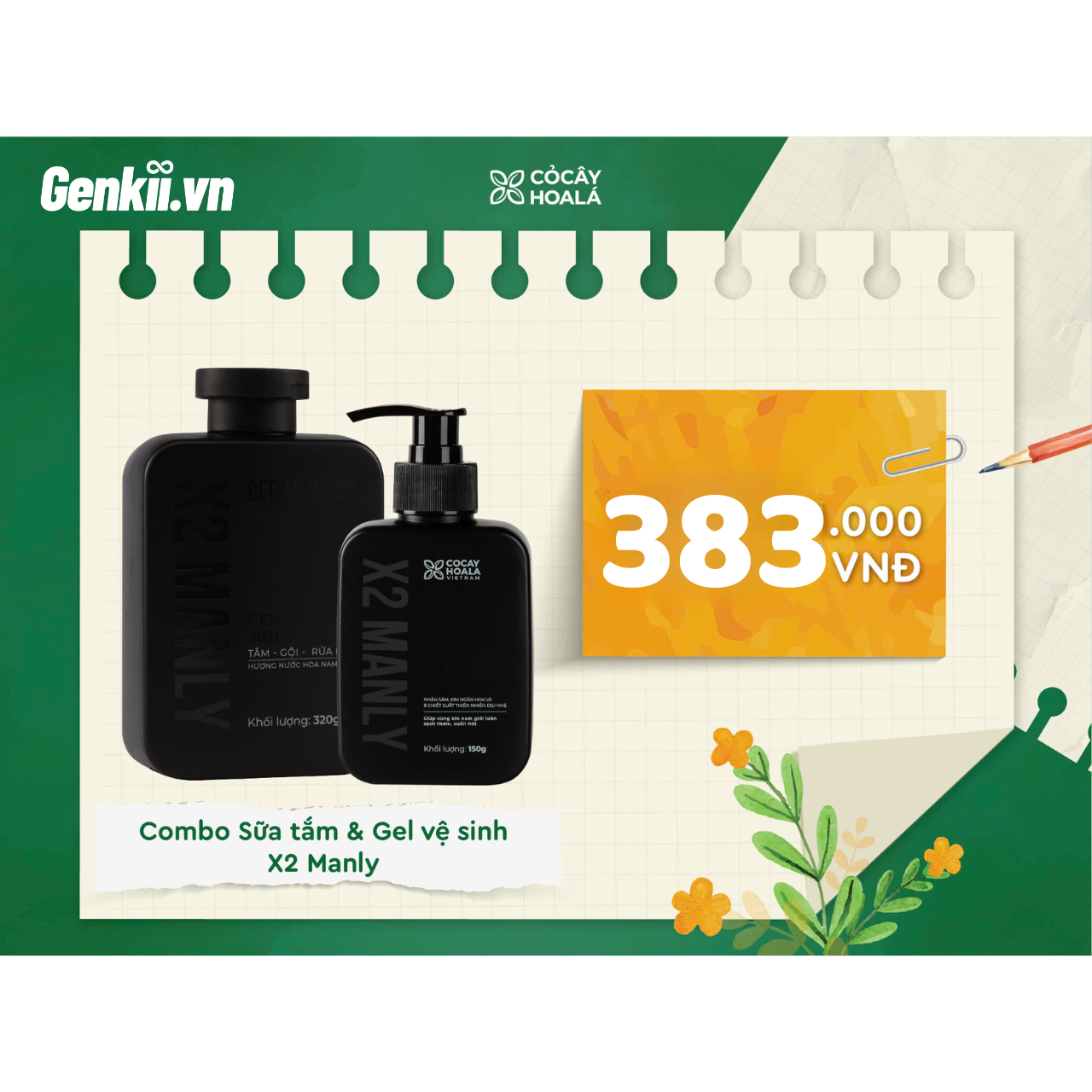  Combo Chăm sóc cơ thể nam giới toàn diện X2 Manly Cỏ Cây Hoa Lá 