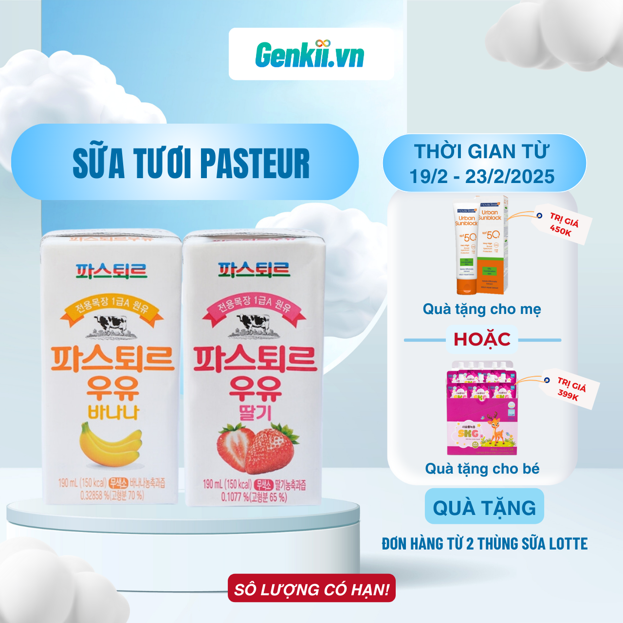  Combo 2 Thùng Sữa Tươi Pasteur Vị Dâu và Chuối Hạng 1A Lotte 