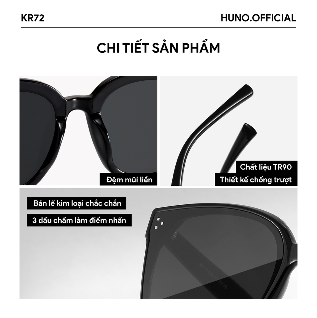 Kính râm nam nữ HUNO, thiết kế gọng vuông basic, chống tia UV400