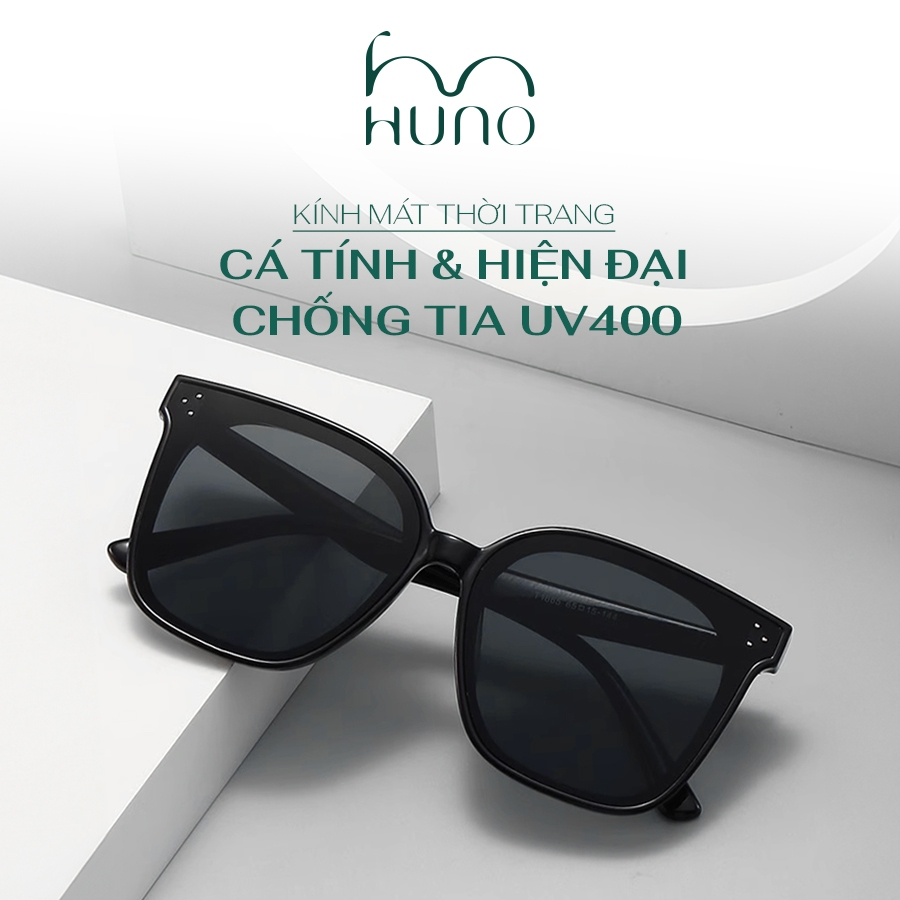 Kính râm nam nữ HUNO, thiết kế gọng vuông basic, chống tia UV400