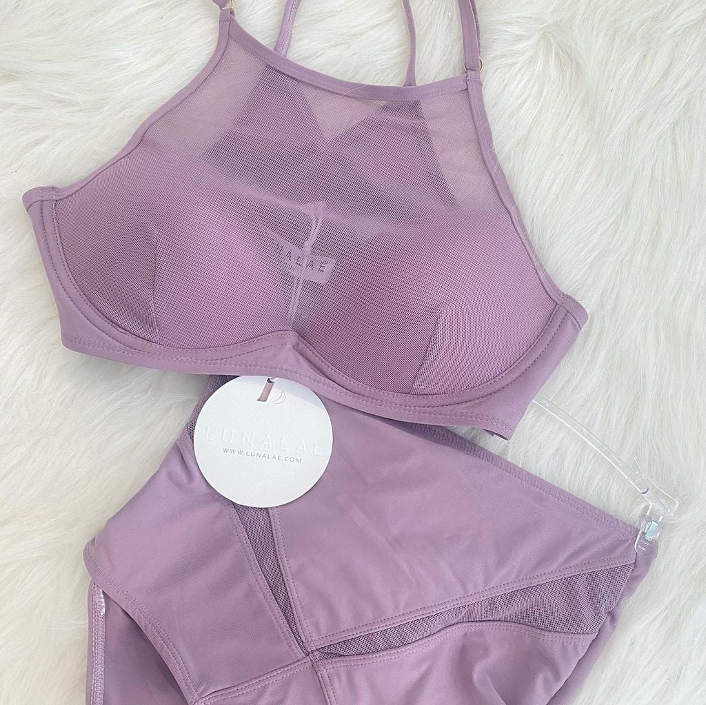  Ella Mesh Top Recycled MAUVE & Ella Mesh High Waist Bottoms Recycled MAUVE 