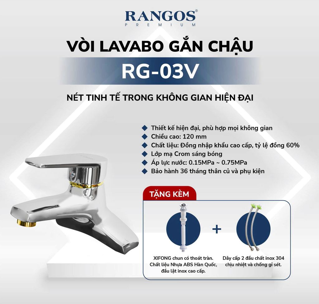 Bộ vòi lavabo gắn chậu Rangos RG-03V