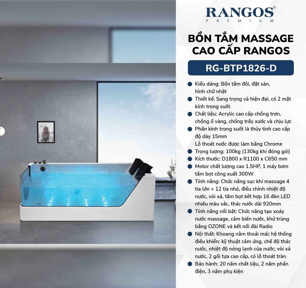 BỒN TẮM MASSAGE RG-BTP1826-D