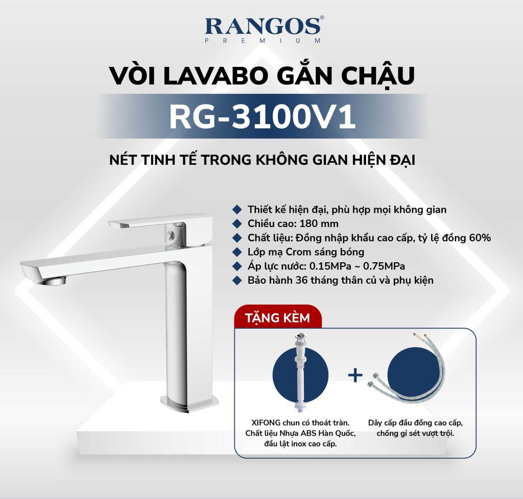 Bộ vòi lavabo gắn chậu Rangos RG-3100V1