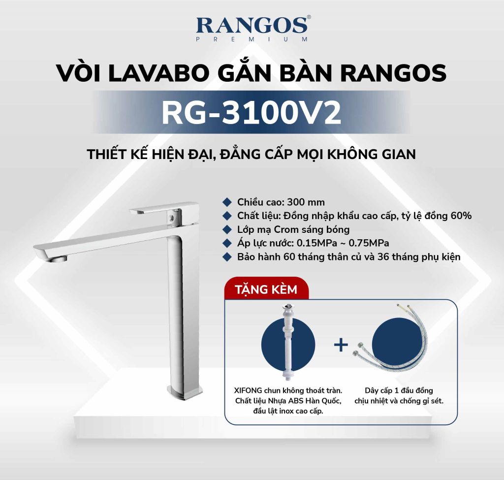 Bộ vòi lavabo gắn bàn Rangos RG-3100V2