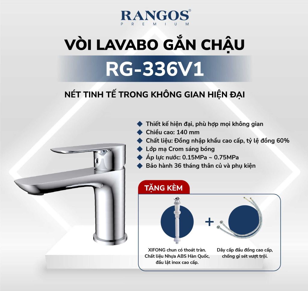 Bộ vòi lavabo gắn chậu Rangos RG-336V1