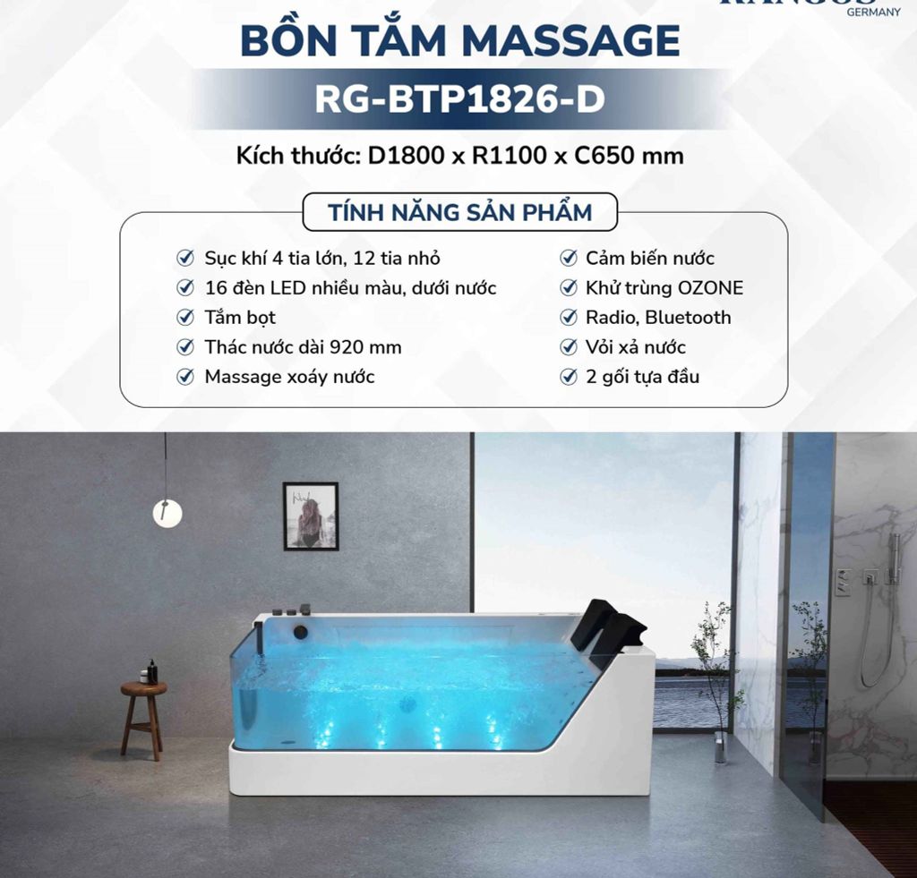 BỒN TẮM MASSAGE RG-BTP1826-D