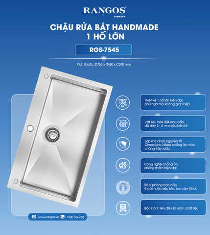 Chậu rửa bát HANDMADE 1 hố lớn RGS-7545