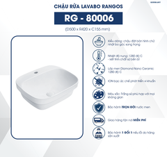 Chậu rửa lavabo bán âm bàn Rangos RG-80006