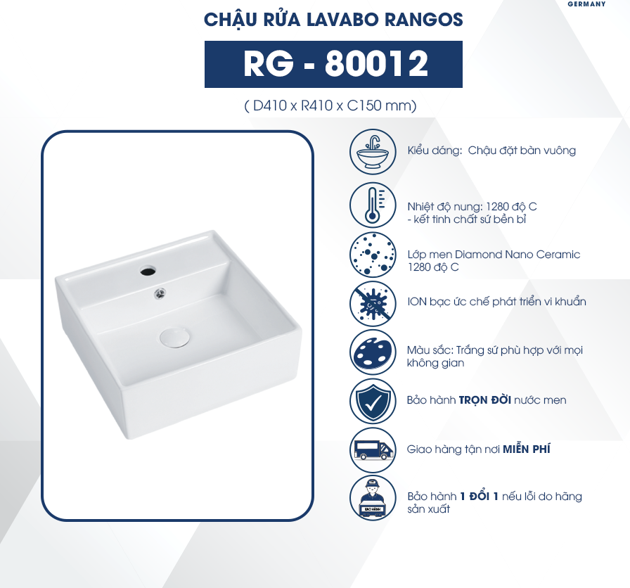 Chậu rửa lavabo đặt bàn Rangos RG-80012