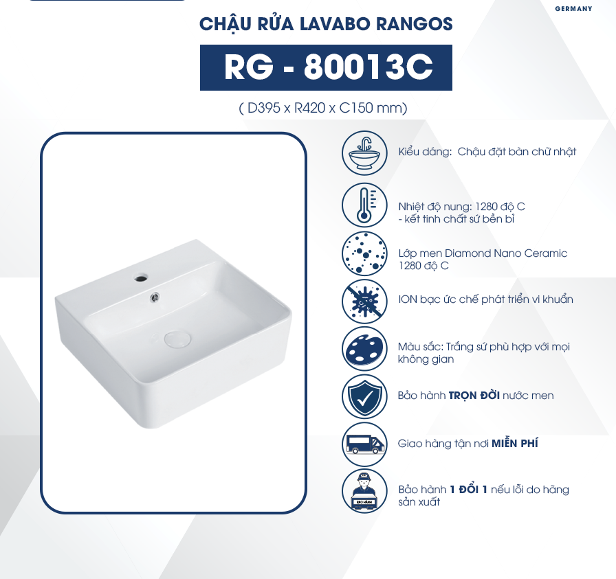 Chậu rửa lavabo đặt bàn Rangos RG-80013C